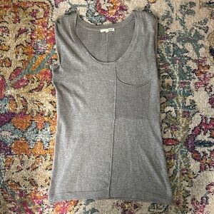 LA Made Lightweight Scoop Neck Knit Tank Top with Pocket - Gray